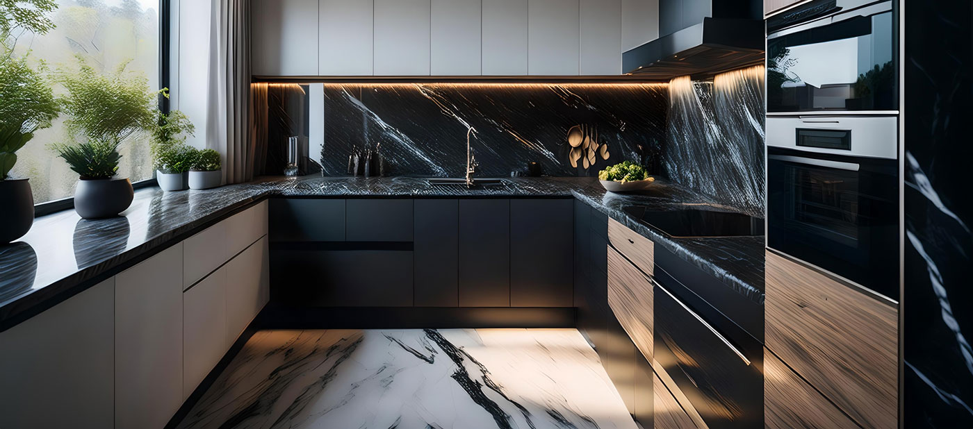 cuisine-aménagée-moderne-et-lumineuse-avec-plan-de-travail-en-pierre-noir-et-bois-planstone