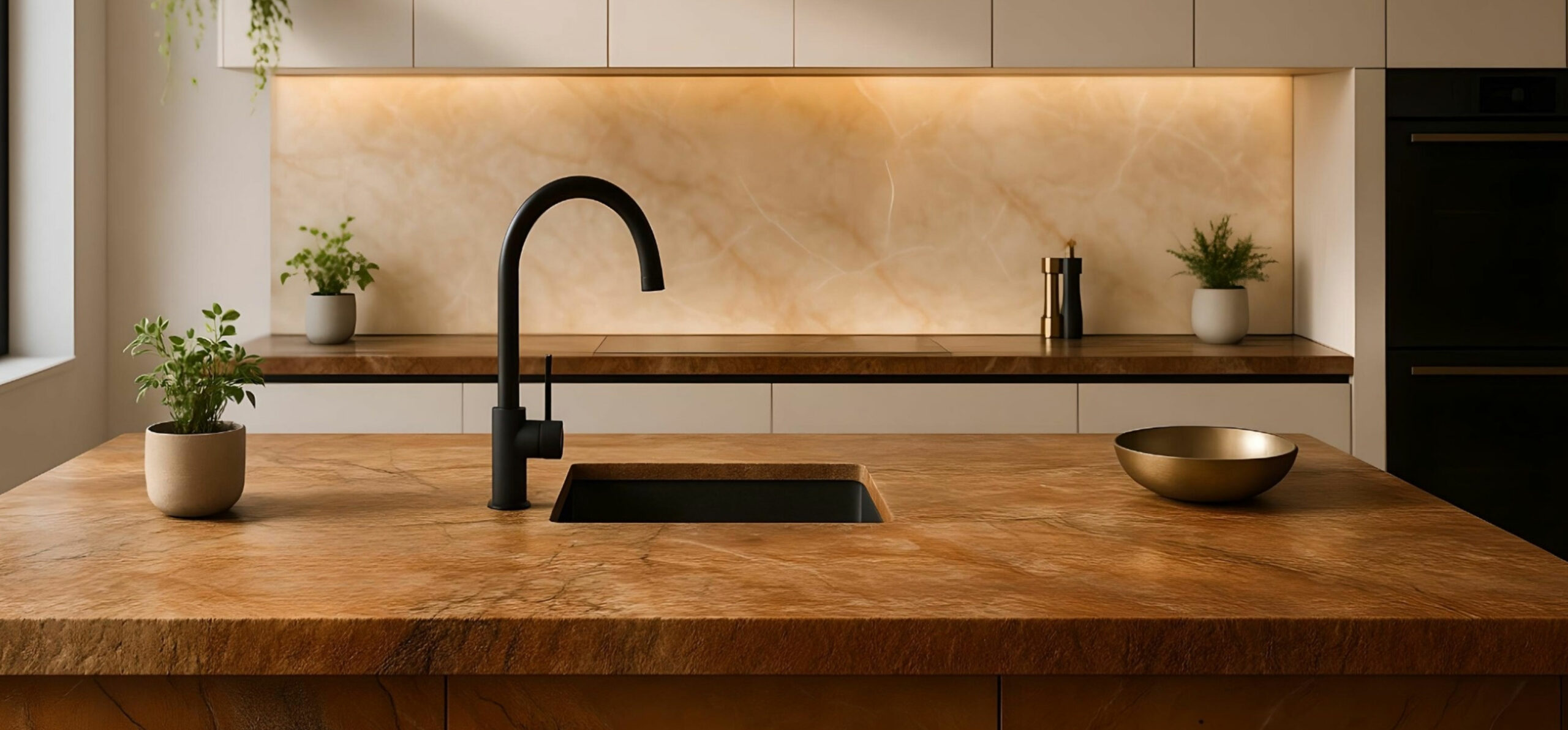 Tendances 2025 design intérieur avec plans de travail en pierre naturelle marbre granit quartz